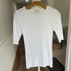 Michael Stars Women White T Shirt Ribbed Black Size Xl 3/4 Sleeve Crew Neck Prep